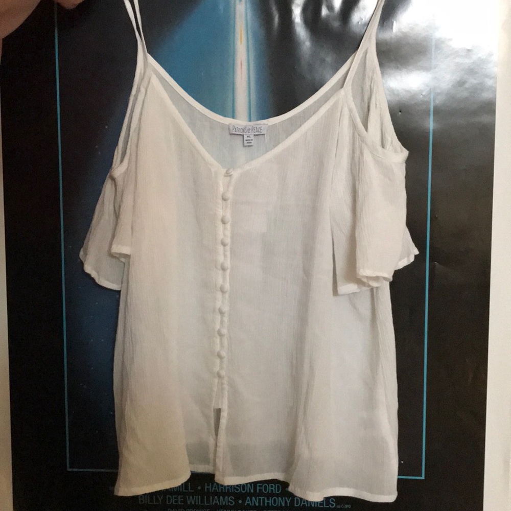 White cold shoulder top